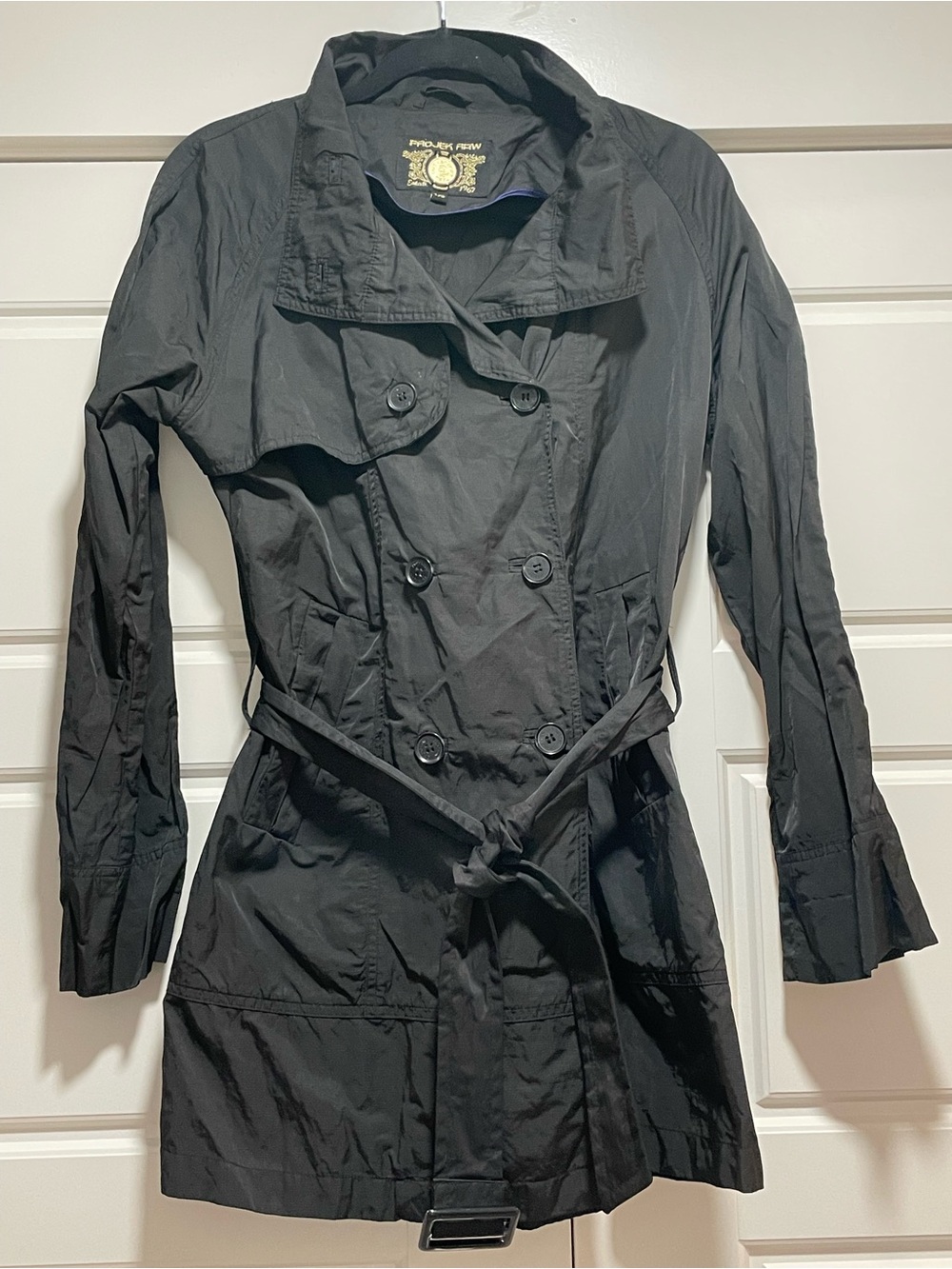 Black Double-Breasted Belted Trench Coat